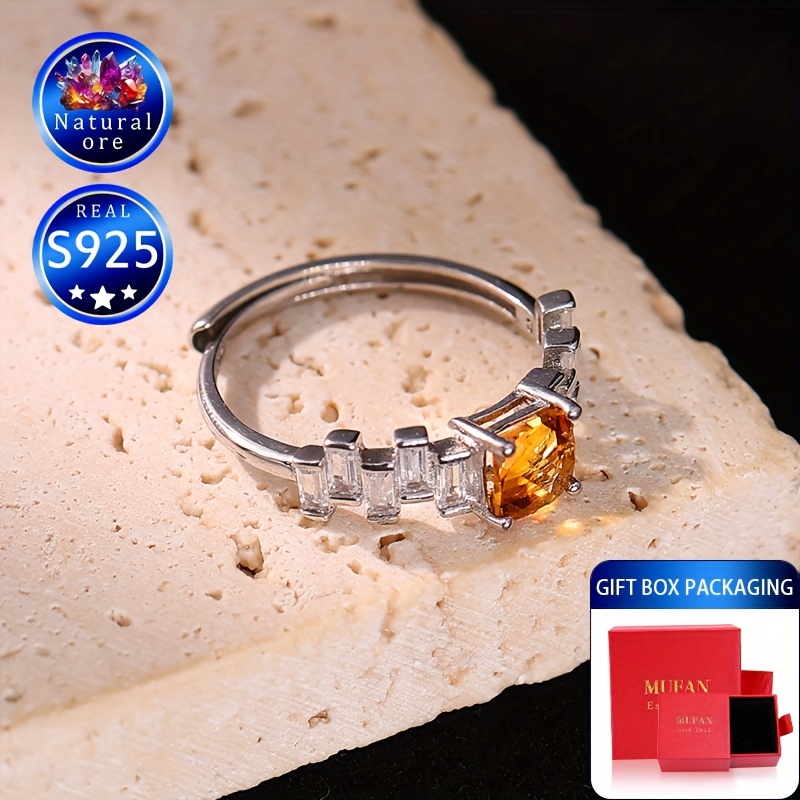 S925 Silver Yellow Gemstone Ring in Gift Box