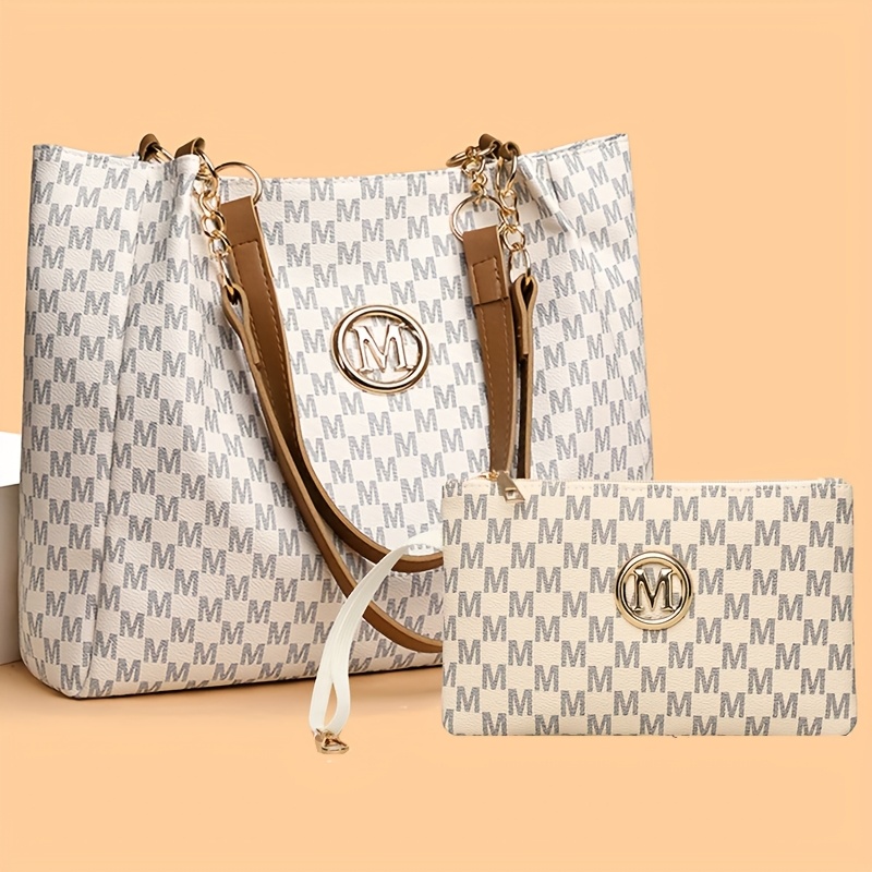 Image of 2pcs Set: Women's Fashionable Vintage Tortoiseshell Print Single-shoulder Bag, Large-capacity Tote Bag With Chain Strap, Daily Commuter Handbag With Coin Purse, Travel And Vacation Handbag
