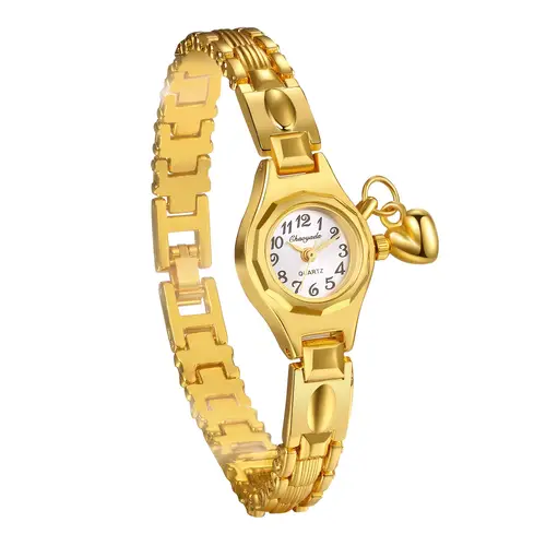 womens small thin bracelet quartz watch dainty heart charm dangle wristwatches