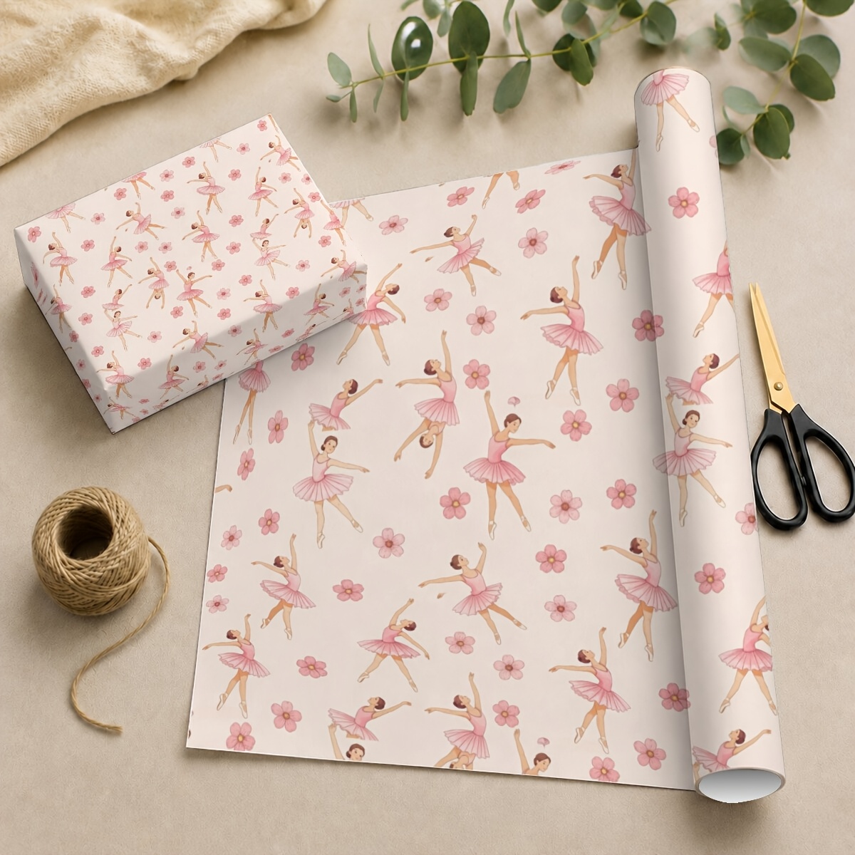 TEMU Rollo de Papel de Envolver, 19.69In X 118.11In, Papel de Regalo con Diseño de Flores de Bailarina Rosa - para Regalos de Navidad, Fiestas