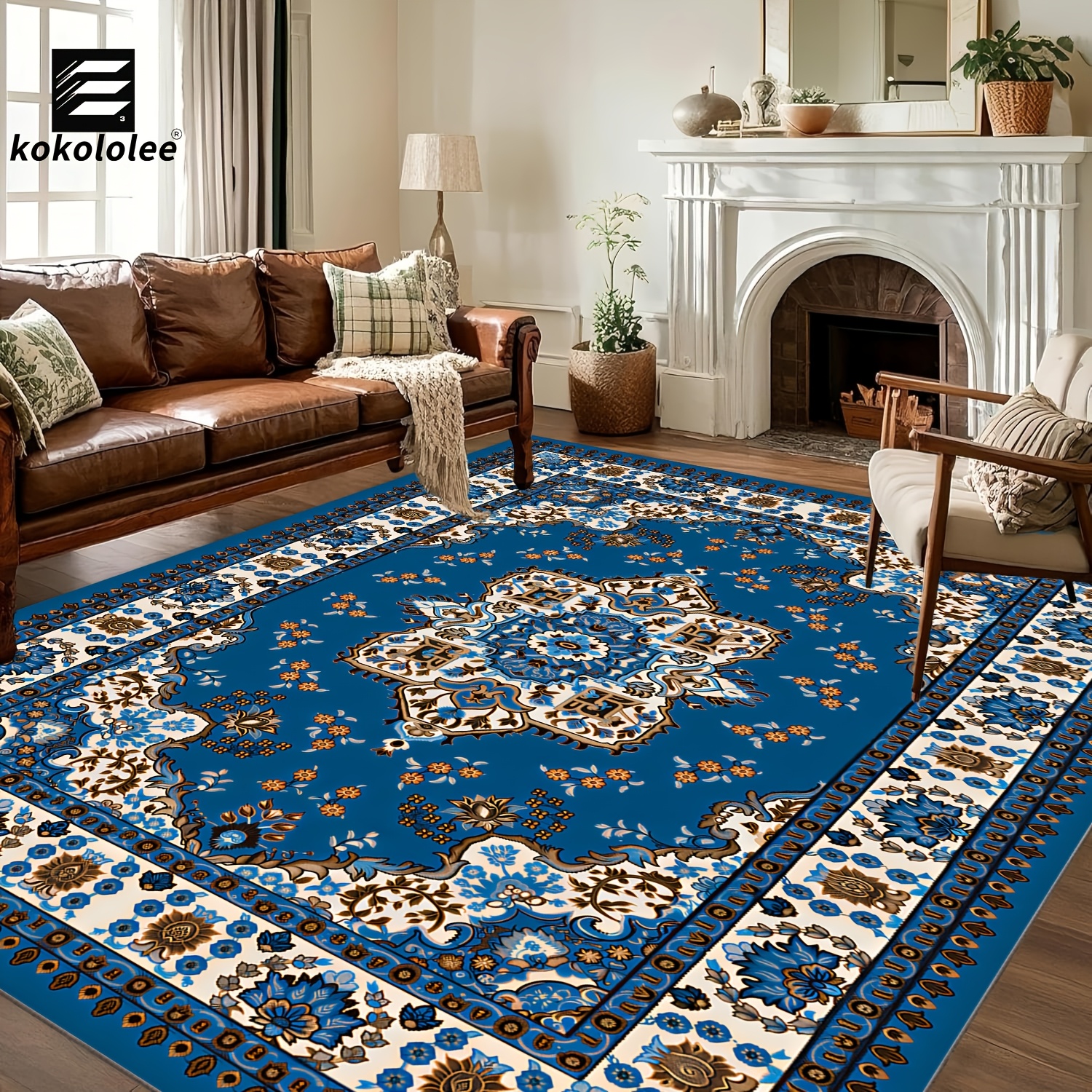 TEMU 1pc Luxury Velvet Area Mat - Bohemian Persian Carpet, Non Slip Backing Machine Washable 100% Polyester Fiber - Perfect For Areas Such As Living