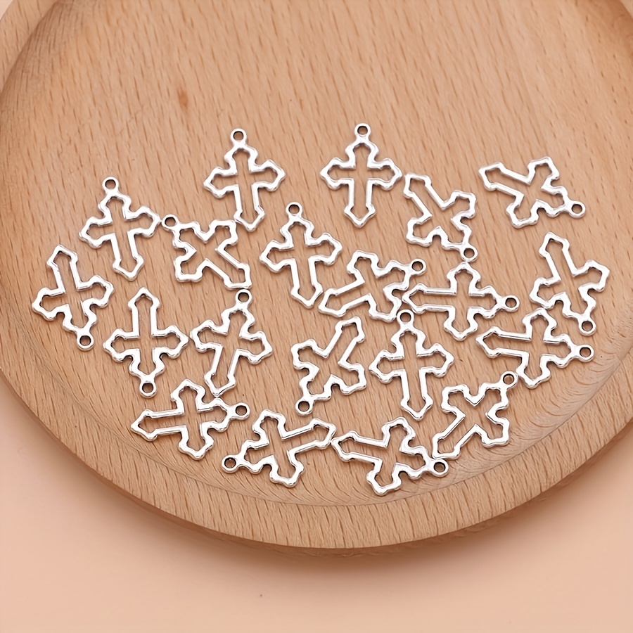 20pcs Silvery Color Hollow Out Cross Charms Diy Pendants For Jewelry Making Handmade Necklace Earrings Accessories