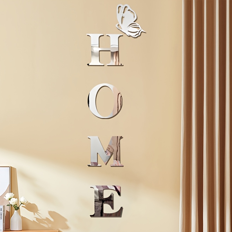 

5pcs Acrylic Mirror Wall Set, Modern "home" Lettering With Accent, Space-themed Orientation, Indoor Wall Hanging Decor, With No Electricity Needed, For Living Room, Ideal Gift For