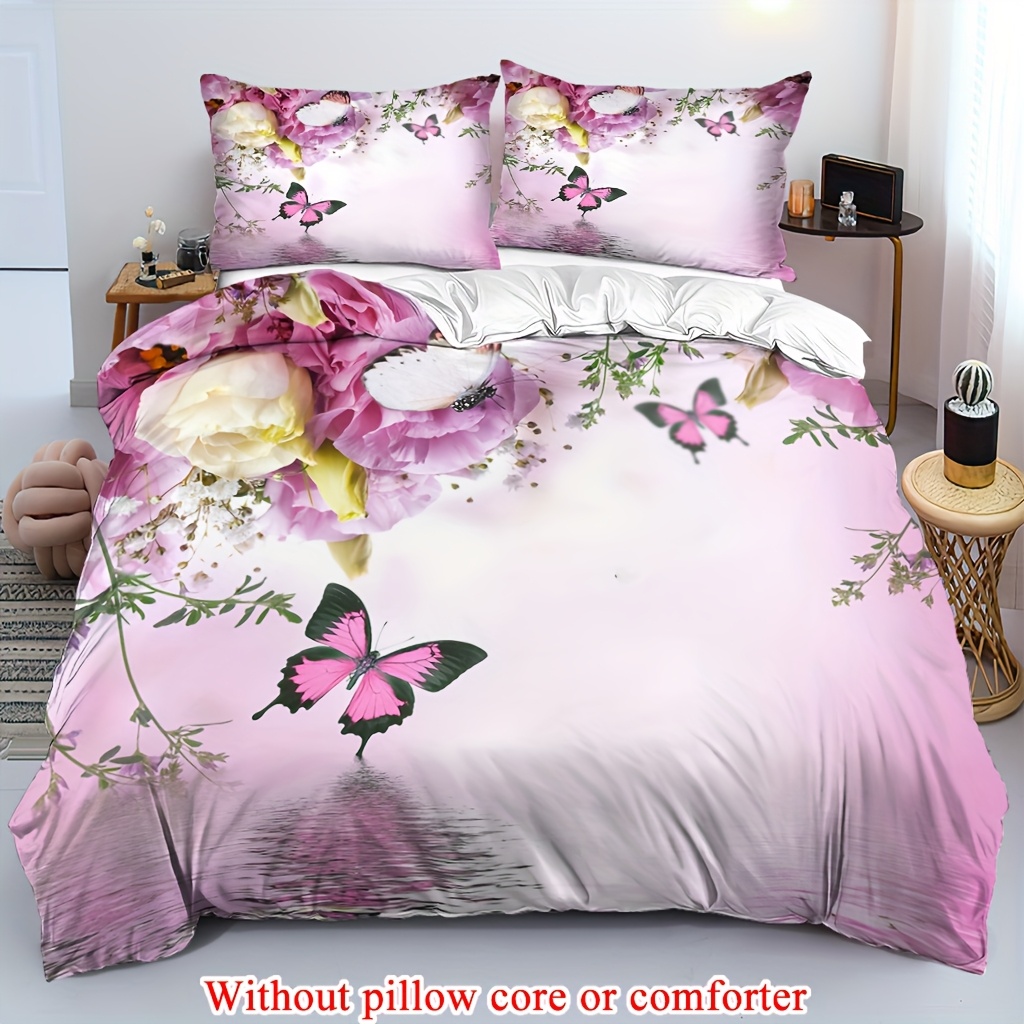 2 3pcs 1 duvet cover 1 2 pillowcase without core   flowers sparkling   green branches and leaves ripple romantic valentines day   for couples 3d print soft comfortable bedding set for bedroom dorm room family gift Product details 1