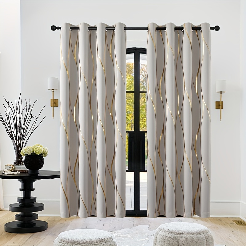 

2pcs Classic Grommet Top Blackout Curtains With Pattern, Machine Washable, Weave, Polyester, For Bedroom, Living Room, Dining Room, Farmhouse - Darkening Window Drapes