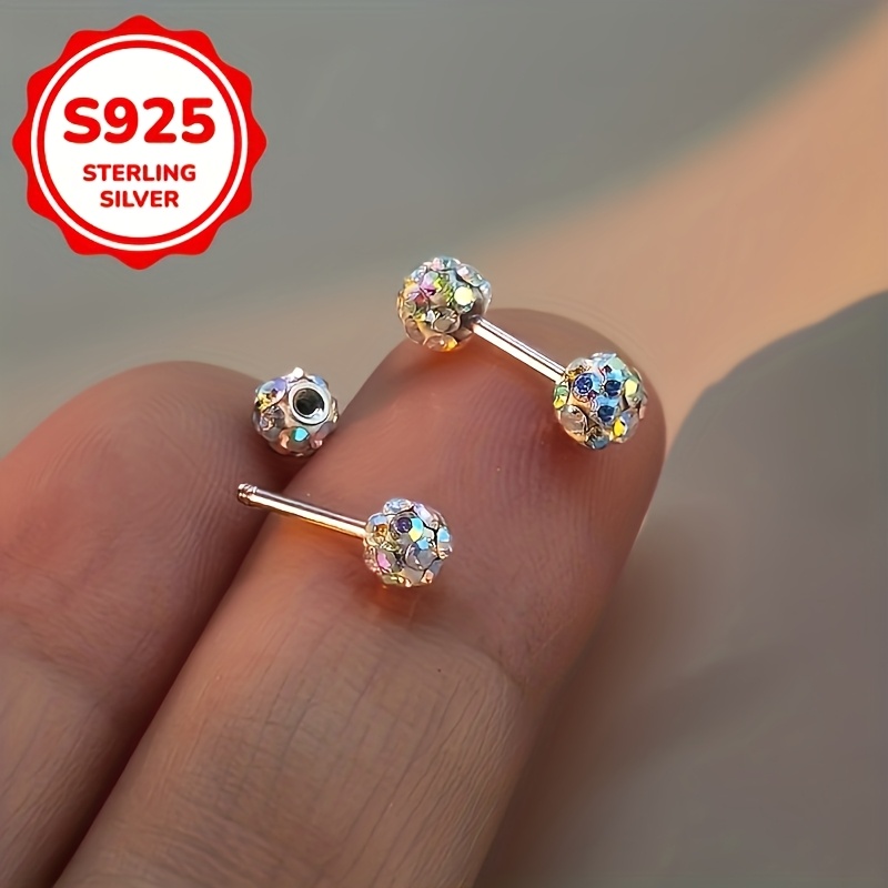 Cercei stud la modă pentru femei, din argint S925, hipoalergenici, cu design sferic strălucitor, perfecți pentru petreceri, întâlniri și ieșiri zilnice