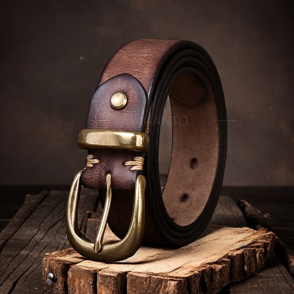 Image of Genuine Leather Unisex Belt, Pure Cowhide Vintage Versatile Jeans Belt With Top-grain Leather And Distressed , Trendy And Cool, Valentine's Day