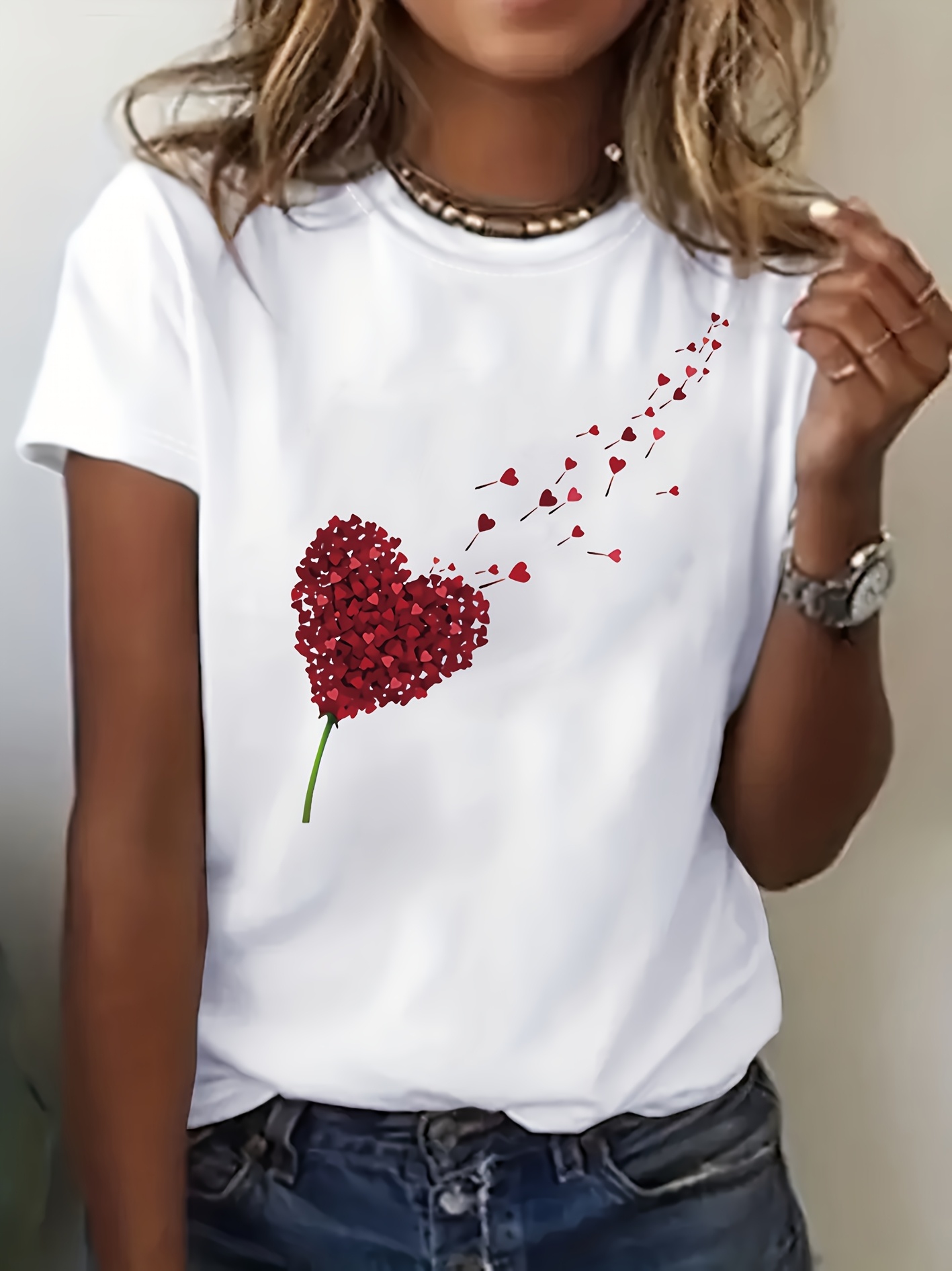 Women'S Heart Print T-Shirt - Soft & Comfortable Casual Crew Neck Short Sleeve Top, Perfect for Spring and Summer, Mother'S Day Gift, Everyday Comfort | Playful Design | Soft Fabric