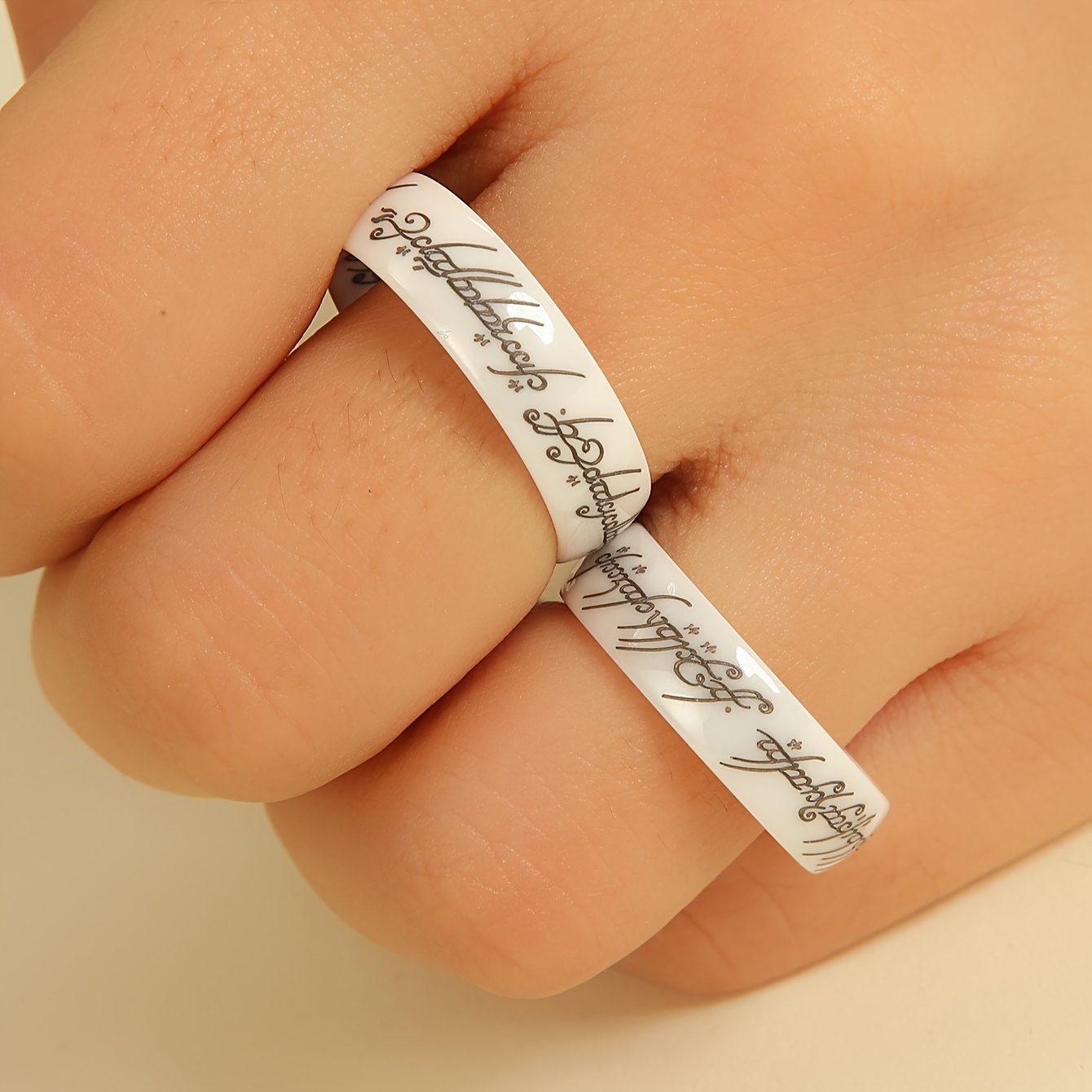 Runic Script Gothic Ceramic Men's Ring for Casual Attire