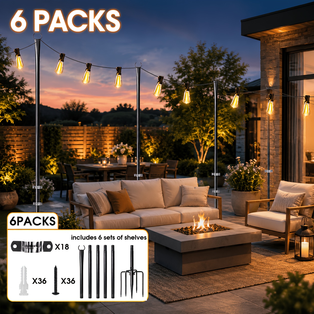 Image of Outdoor String Light Poles, In 2pcs, 4pcs, 6pcs, 8pcs, And 12pcs Sets (poles Only); Ideal For Hanging Decorations And As Versatile Stands; Perfect For Patios, Backyards, Gardens, And Weddings