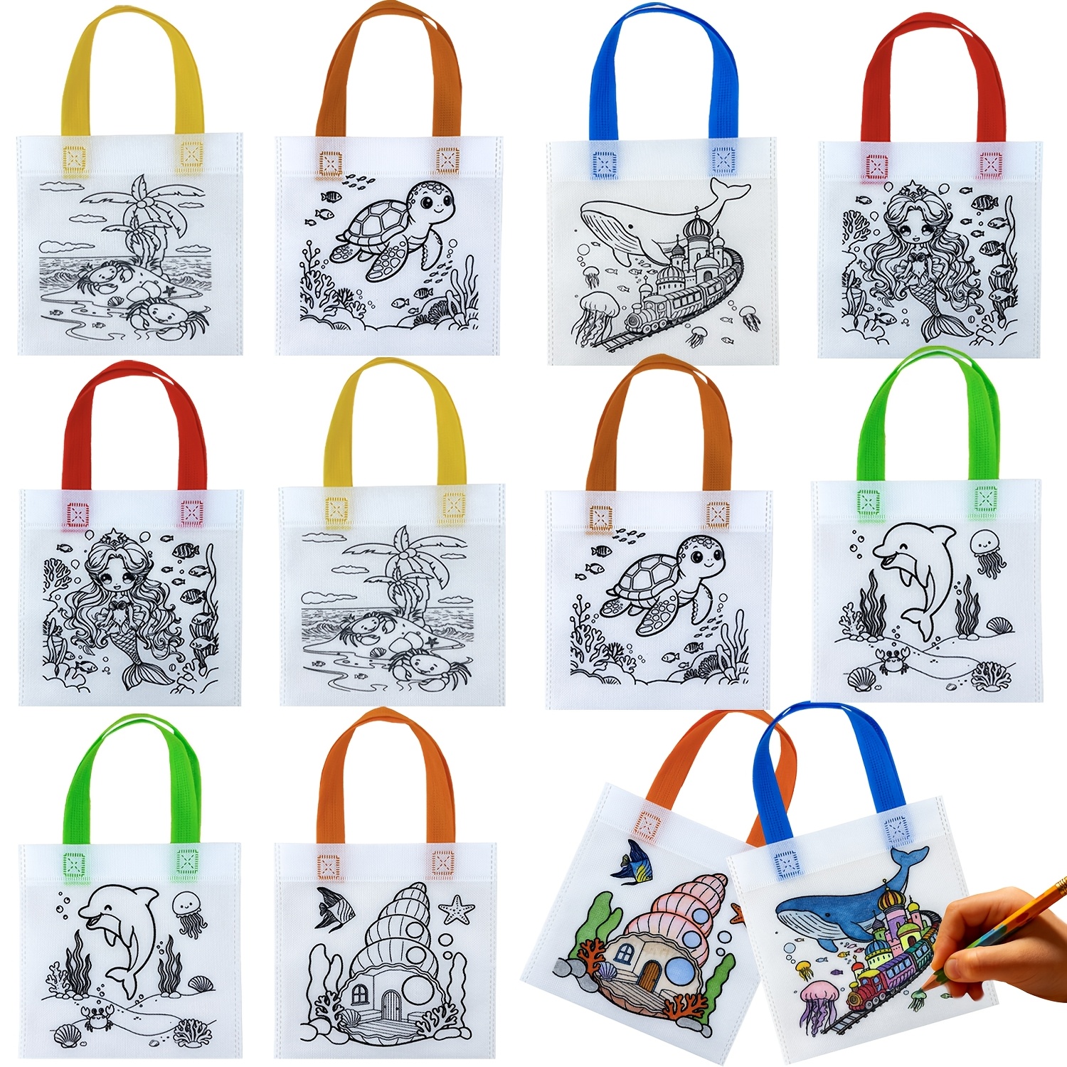 36pcs Ocean-Themed DIY Gift Bags with Assorted Patterns