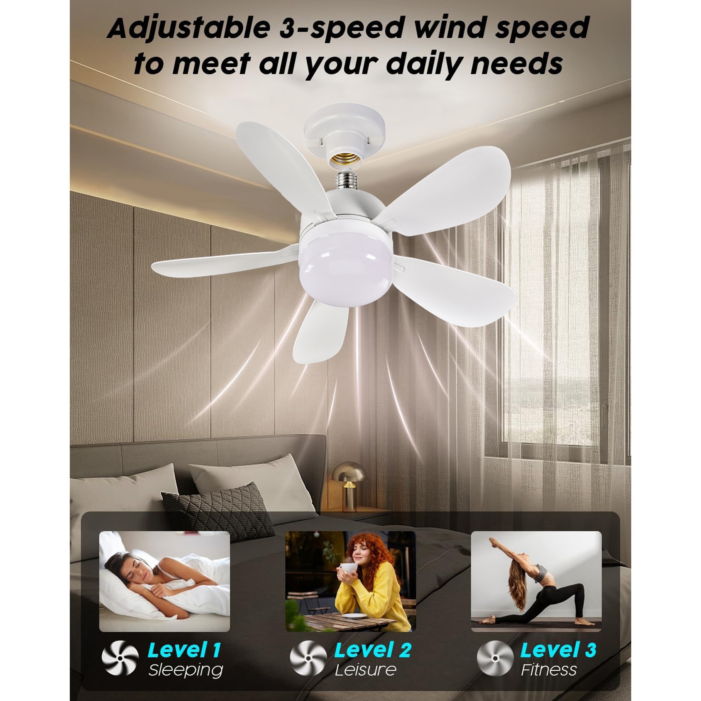 Bedroom Fan RGB Standing Fan With LED Light Adjustable Height