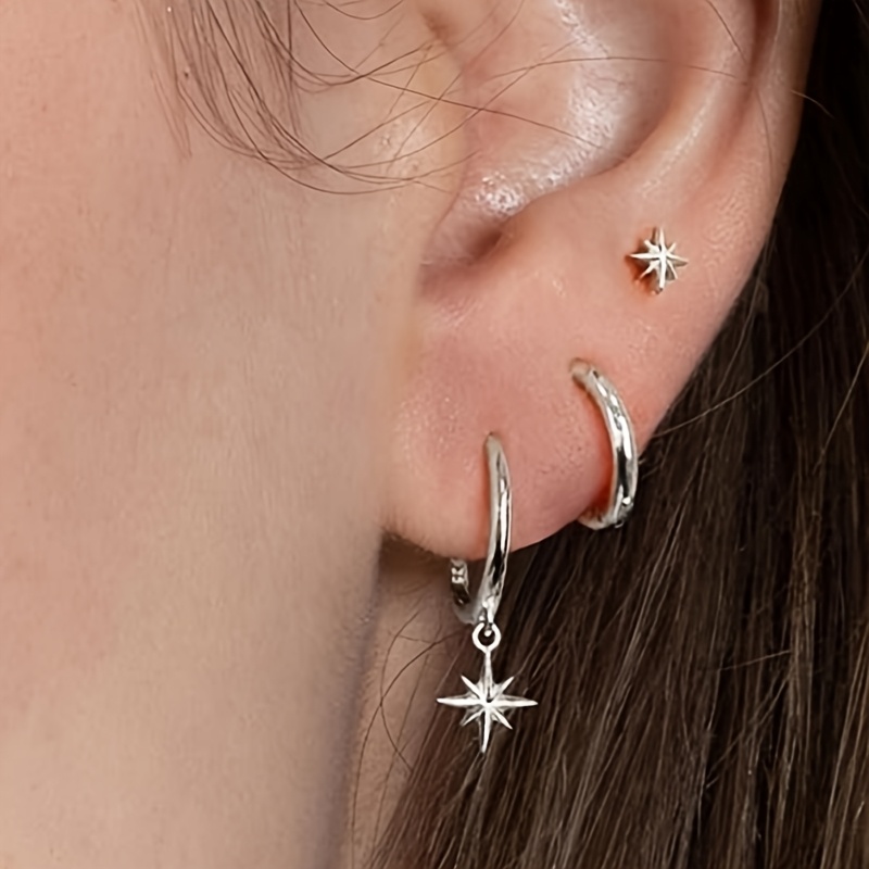 TEMU 3pcs Women's Fashion Versatile Earring Set: Minimalist Pendant Unique High-end Studs