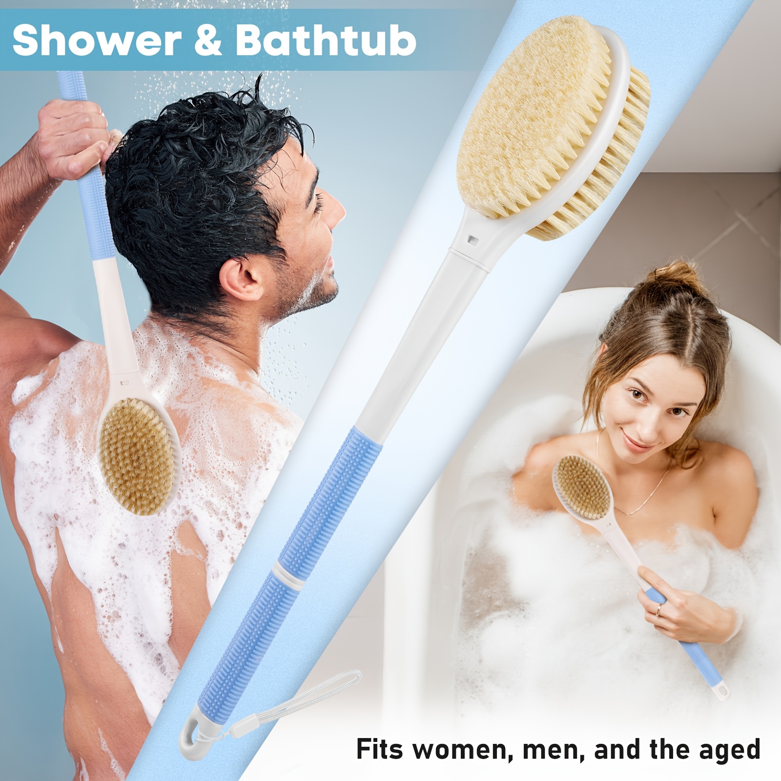 flexible bath brush with non slip handle and hanging rope durable bristles for gentle exfoliation   shower or spa use easy to clean and store shower brush for bod Product details 2