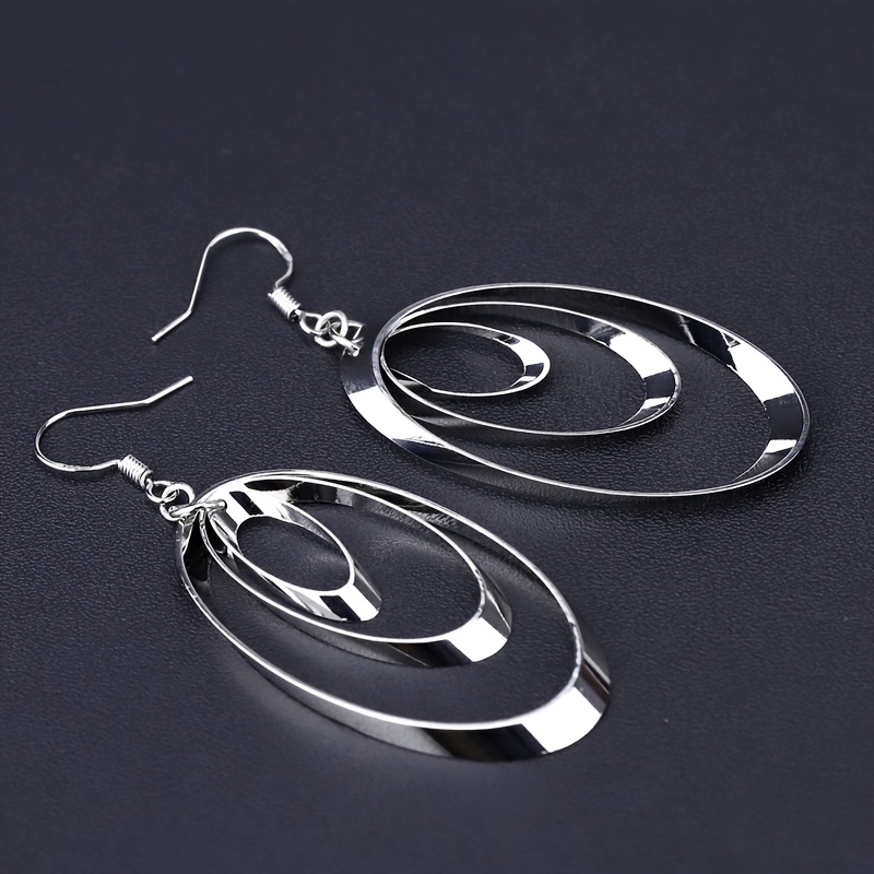 TEMU 1 Paire de Boucles d'Oreilles Élégantes Ajourées Ovales à Trois Niveaux pour Femme, Boucles d'Oreilles Simples et , Bijou Élégant et Polyvalent,
