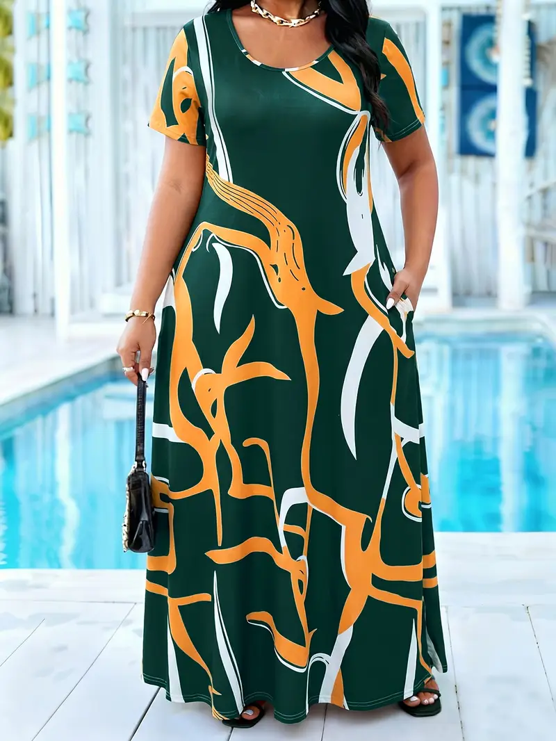 Plus Size, Spring/Summer Plus Size Women's Dress, Round Neck Short Sleeve Abstract * Loose Fit Flattering with Pockets, Comfortable Breathable, Versatile Fashion for Daily * Casual, Vacation, ... Plus Size, Spring/Summer Plus Size Women's Dress, Round Neck Short Sleeve Abstract * Loose Fit Flattering with Pockets, Comfortable Breathable, Versatile Fashion for Daily * Casual, Vacation, ...