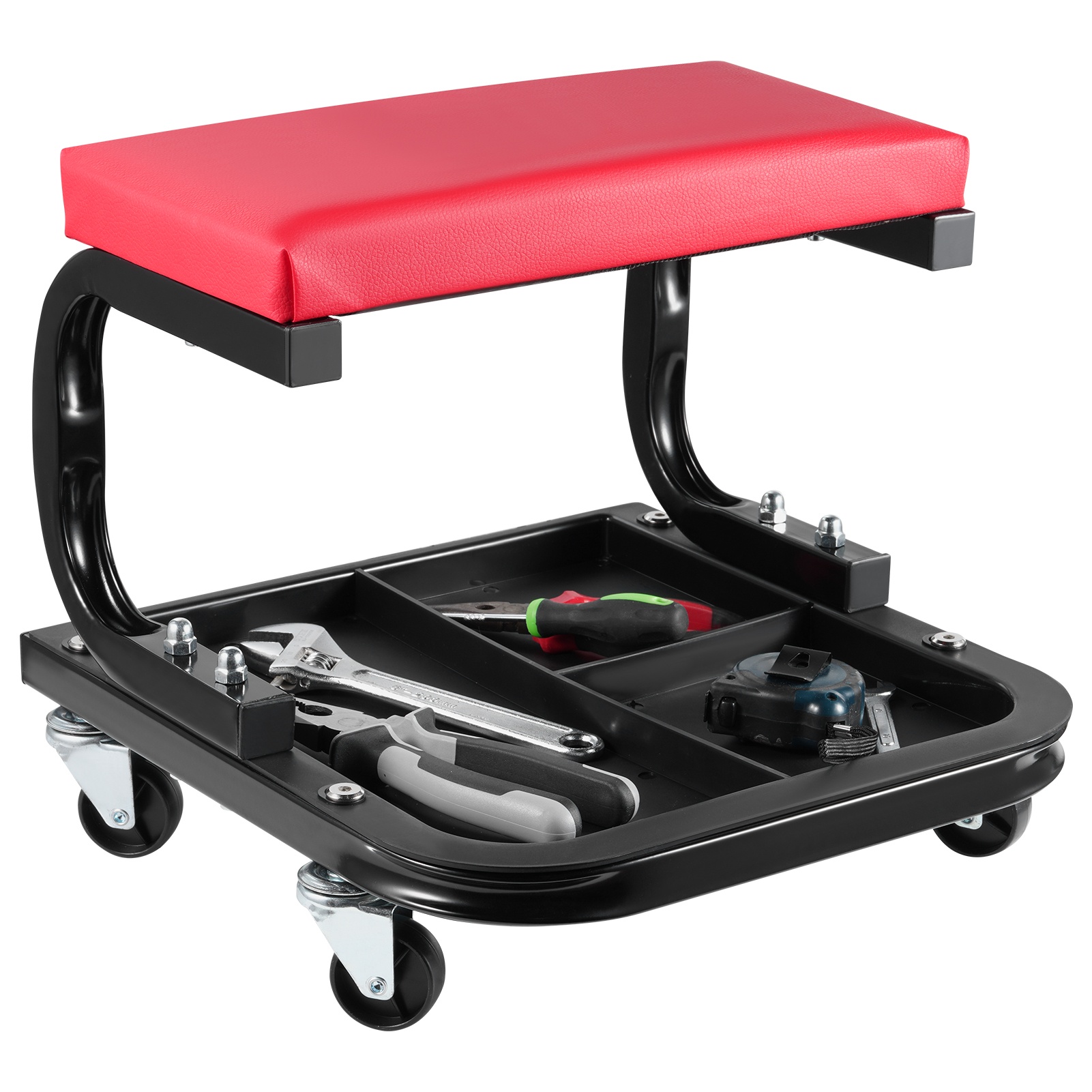 Image of Heavy-duty Rolling Stool With Padded & Storage Shelf | Mobile Garage Stool Suitable For Auto Repair , Swivel Casters, Low, 113kg Load Capacity - Heartxy Brand