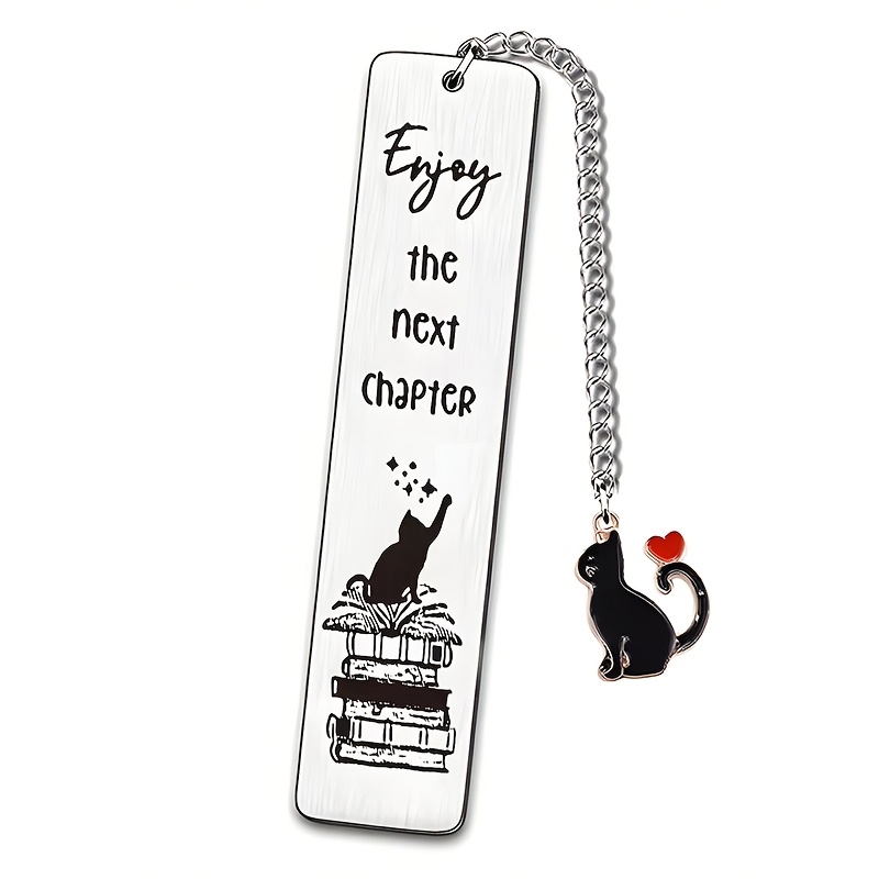 

1pc Stainless Steel Bookmark With Cat Charm, "enjoy The Next Chapter" Engraved, Metal Book Page Marker, Perfect Gift , , And Teachers For Library And Classroom Use