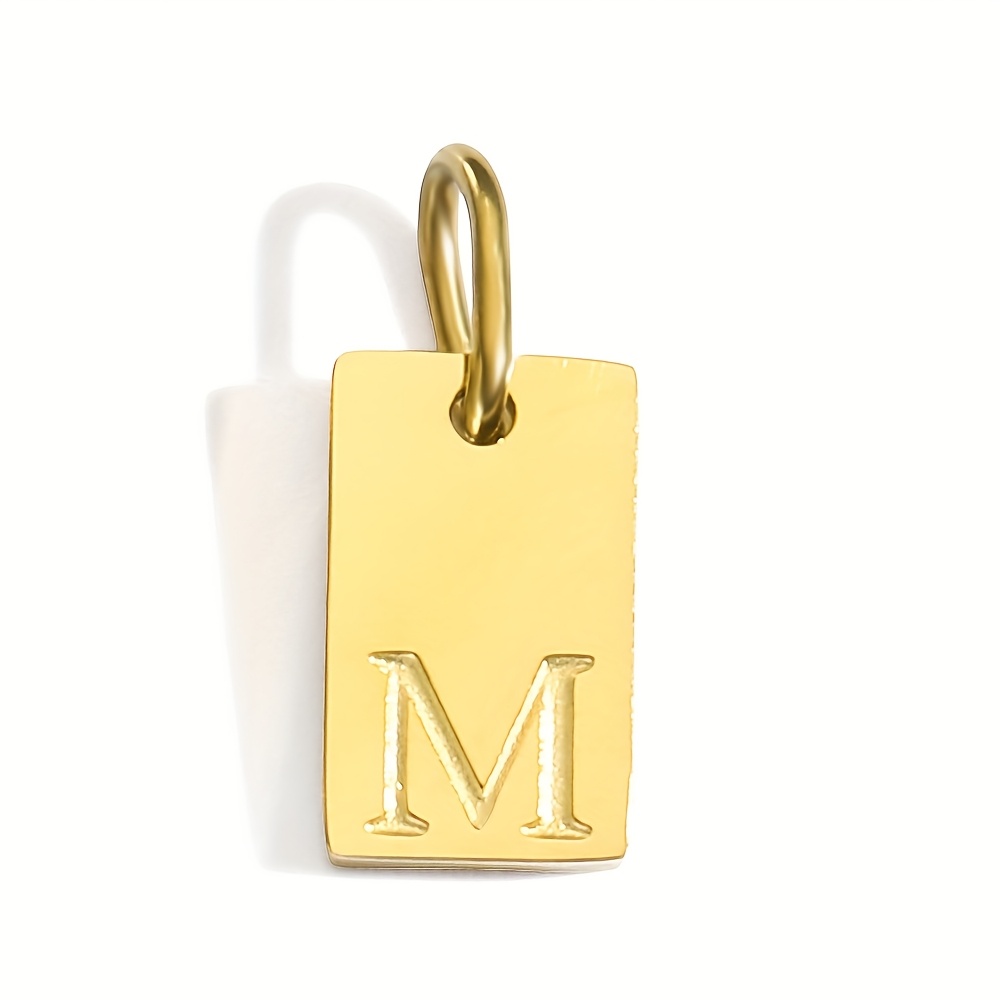 TEMU 1pc New Style 26 English Letters Accessory Pendant, Square Engraved Letter Stainless Steel Charm, Accessory, Accessory For Necklaces And