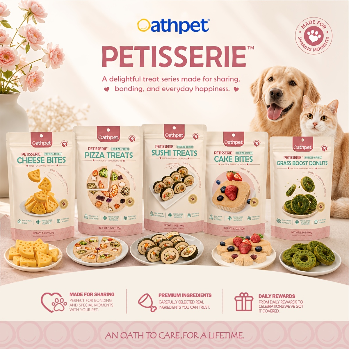 oathpet premium freeze dried double layer donut treats for   chicken salmon with cat grass cheese high protein daily reward snacks 15 count Product details 0