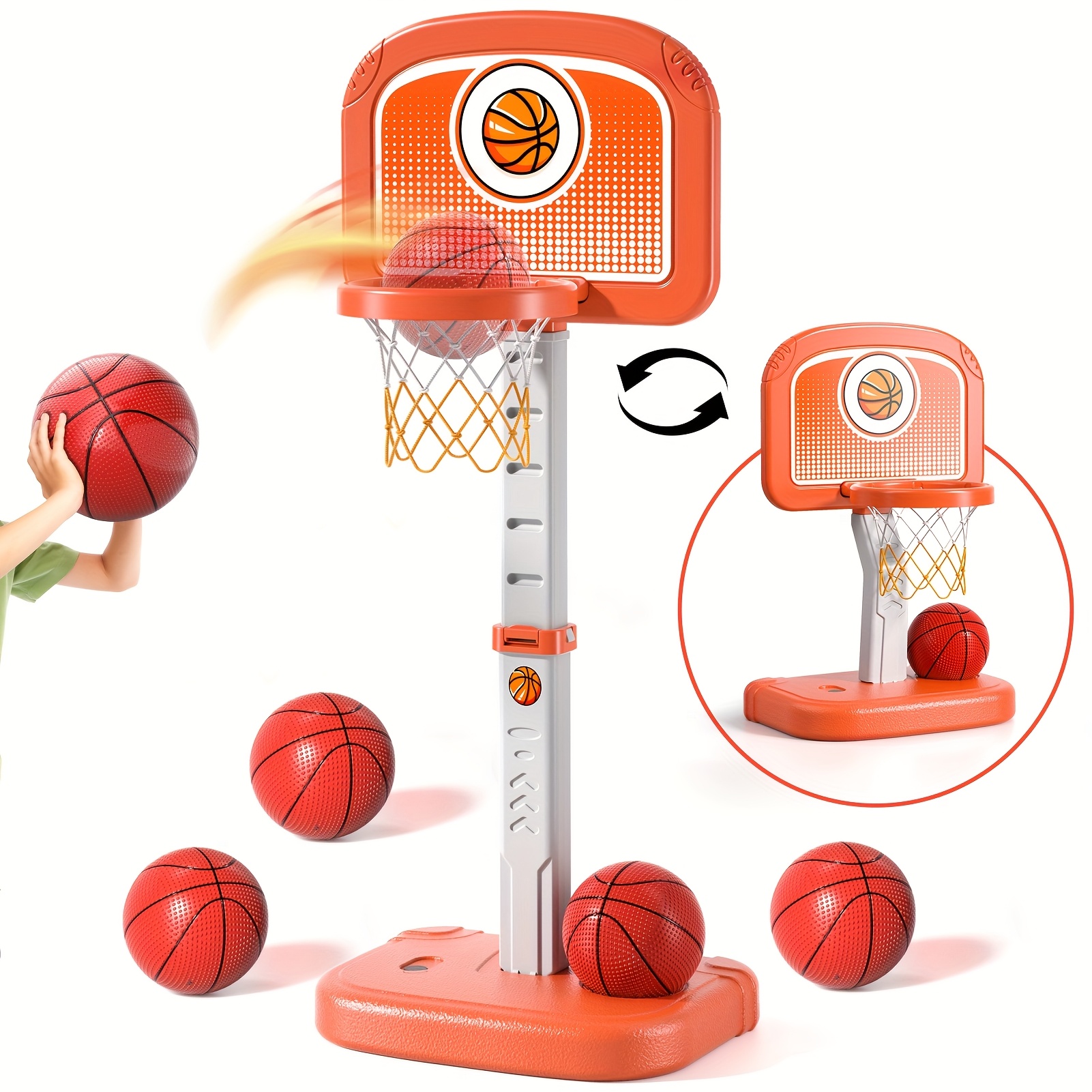 TEMU Panier de basket réglable en hauteur, jouet d'intérieur et d'extérieur, cadeau pour garçons et enfants de 3 ans et plus, panier de basket de