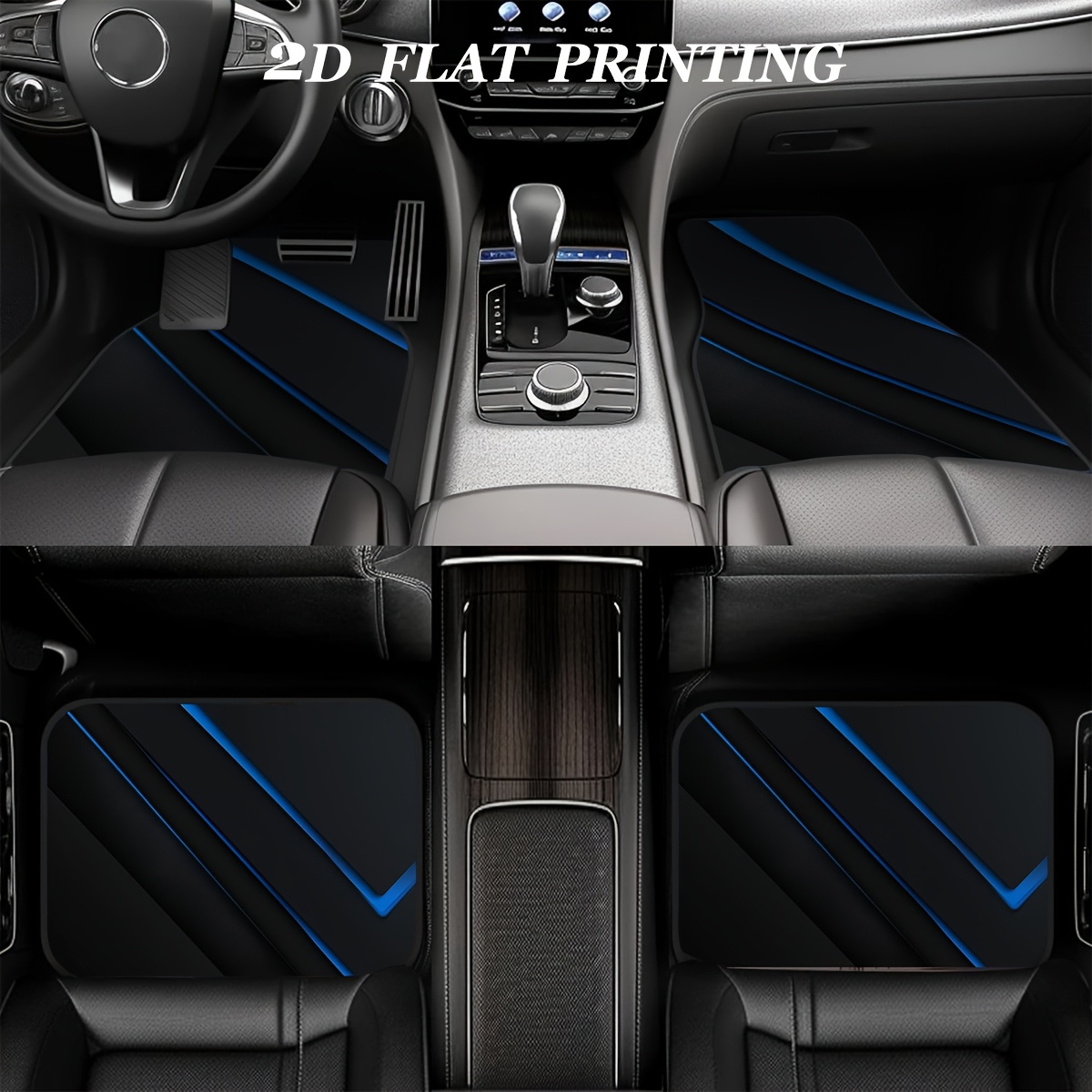 TEMU 4pcs, Non-slip Polyester Car Mats With Geometric Blue And Pattern, Suitable For Sedans And Suvs, Interior Decoration To Protect Vehicle Floor