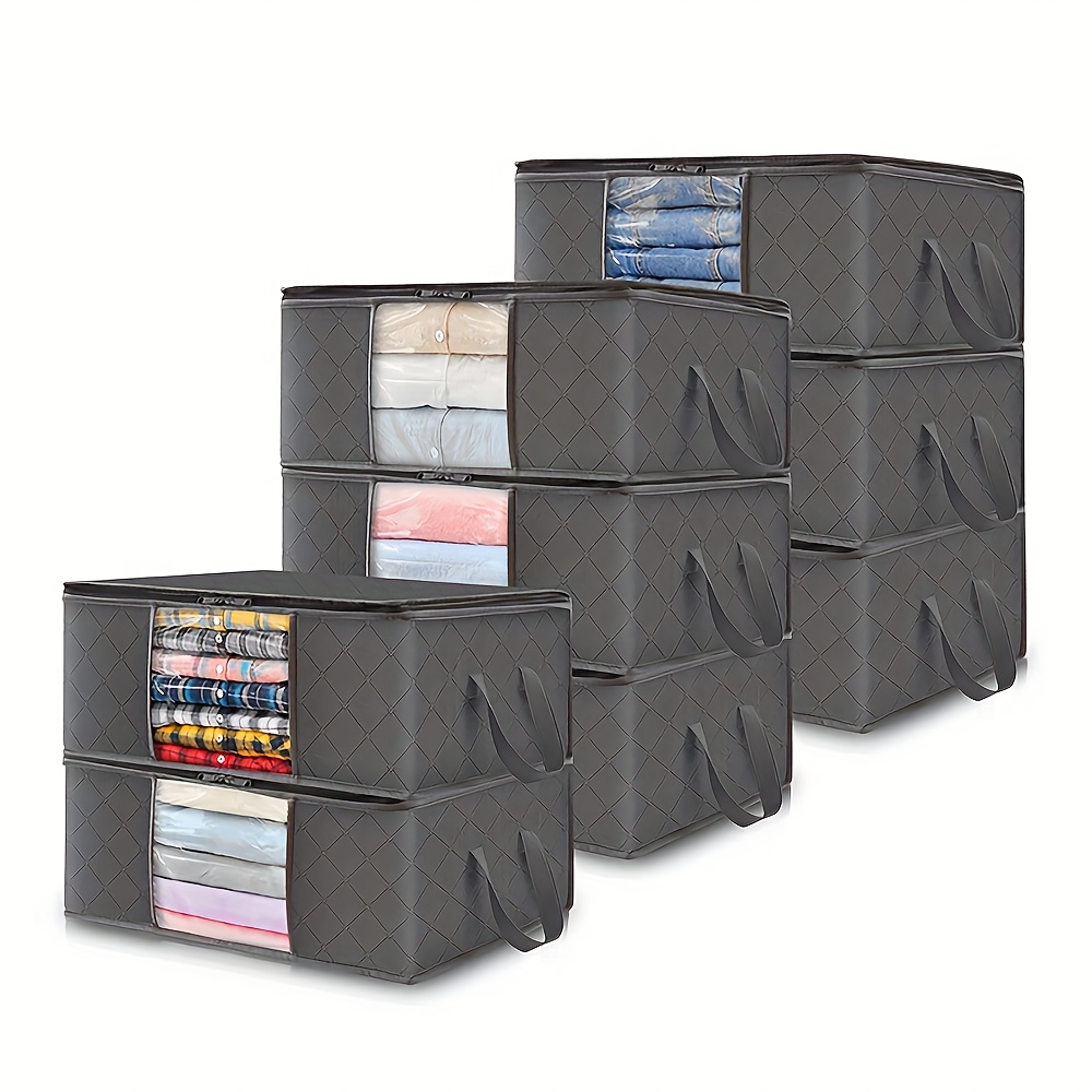 4/6/8pcs Of 35l Foldable Storage Box With Lid And Carrying Handle For , Car Storage Box For Wardrobe, Transparent Window, Suitable For Clothes And Blankets, Dark 18.89*14.17*7.87, Under-bed Storage