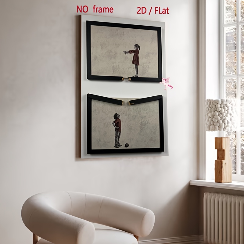 TEMU 2d Flat, 2d Flat, 1pc Frameless Boy Girl Whimsical Art Canvas Poster, Suitable For Living Room Bedroom