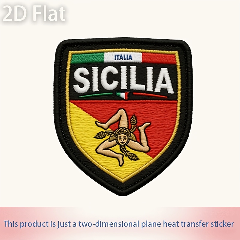 TEMU 1pc New Sicily, Italy Emblem Embroidery Iron-on Heat Transfer Sticker, /l Sizes, Made Of Durable And High Quality Vinyl. This Diy Heat Transfer