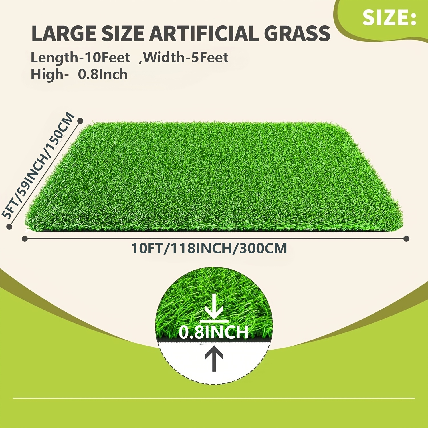 Image of 5ft X 10ft/1.5m X Large Artificial Grass Turf Grass Lawn, Professional Realistic Synthetic Mat With Drainage Holes, Fake Faux Rug For Pets, Outdoor Patio Grass Mat, 0.8in Pile Height, 50