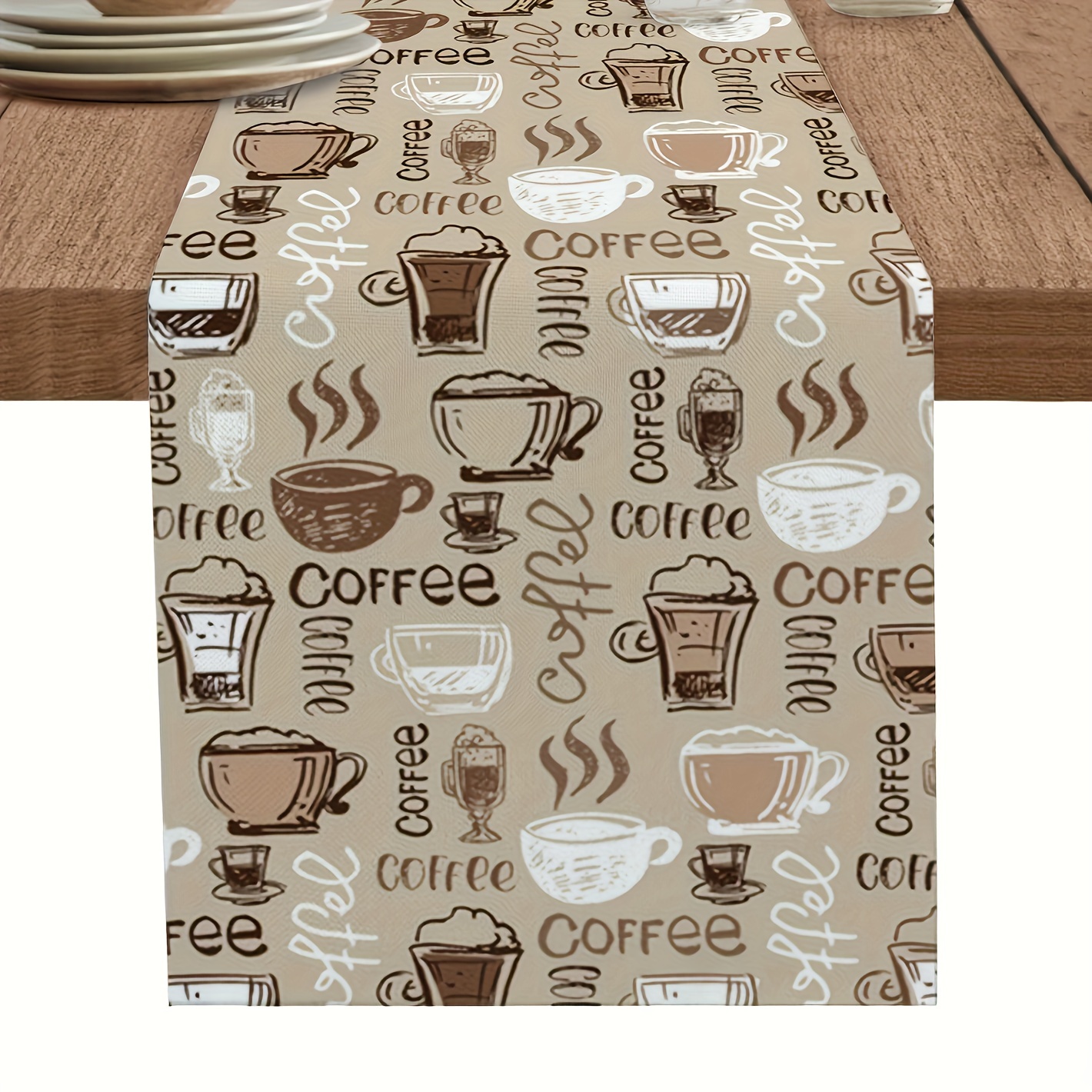 

1pc, Table Runner, Retro Style Table Runner, Coffee Theme Table Runner, Seasonal Kitchen Dining Table Decoration For Indoor, Party Decor