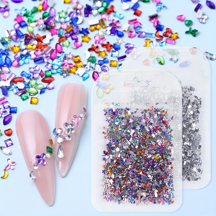 

1000pcs Metal Color Assorted Irregular Flat Back Rhinestones, Nail Art Charm Diy Nail Design Accessories, Unfragranced, For Foot, Hand, And Nail Care, Manicure Supplies