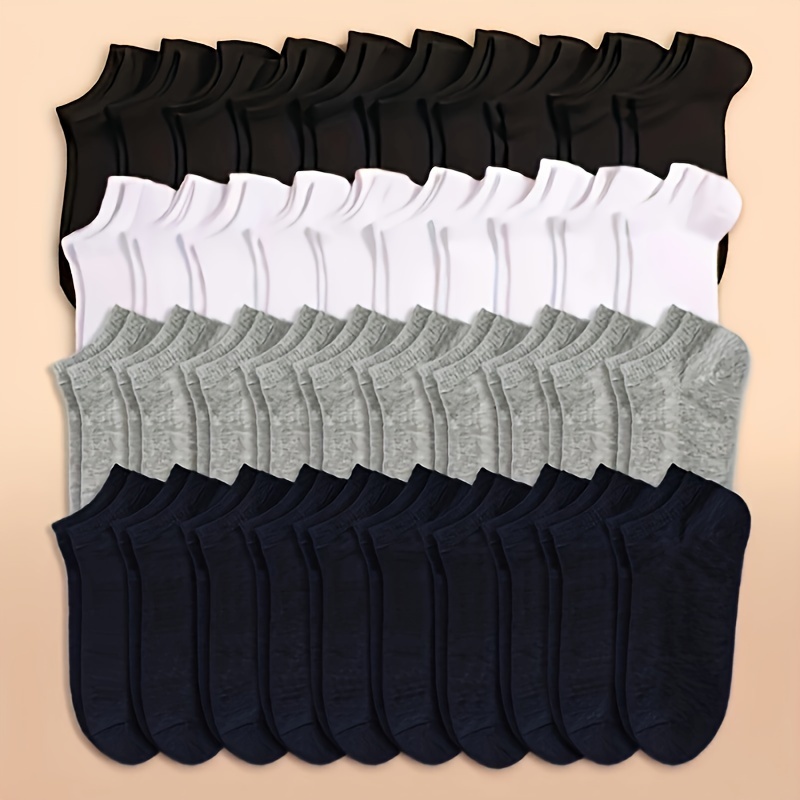 

20/40 Pairs Of Men's Solid Colour Knitted Liner Socks, Sweat Absorbing Anti Odor Comfy Breathable Casual Soft & Elastic Socks, Spring & Summer