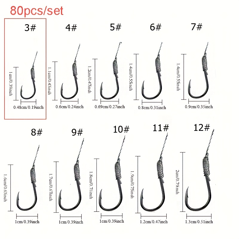 80pcs Small Fishing Hook 3#-12# Pre-tied Fishing Hooks With Pe Line Fish Hooks