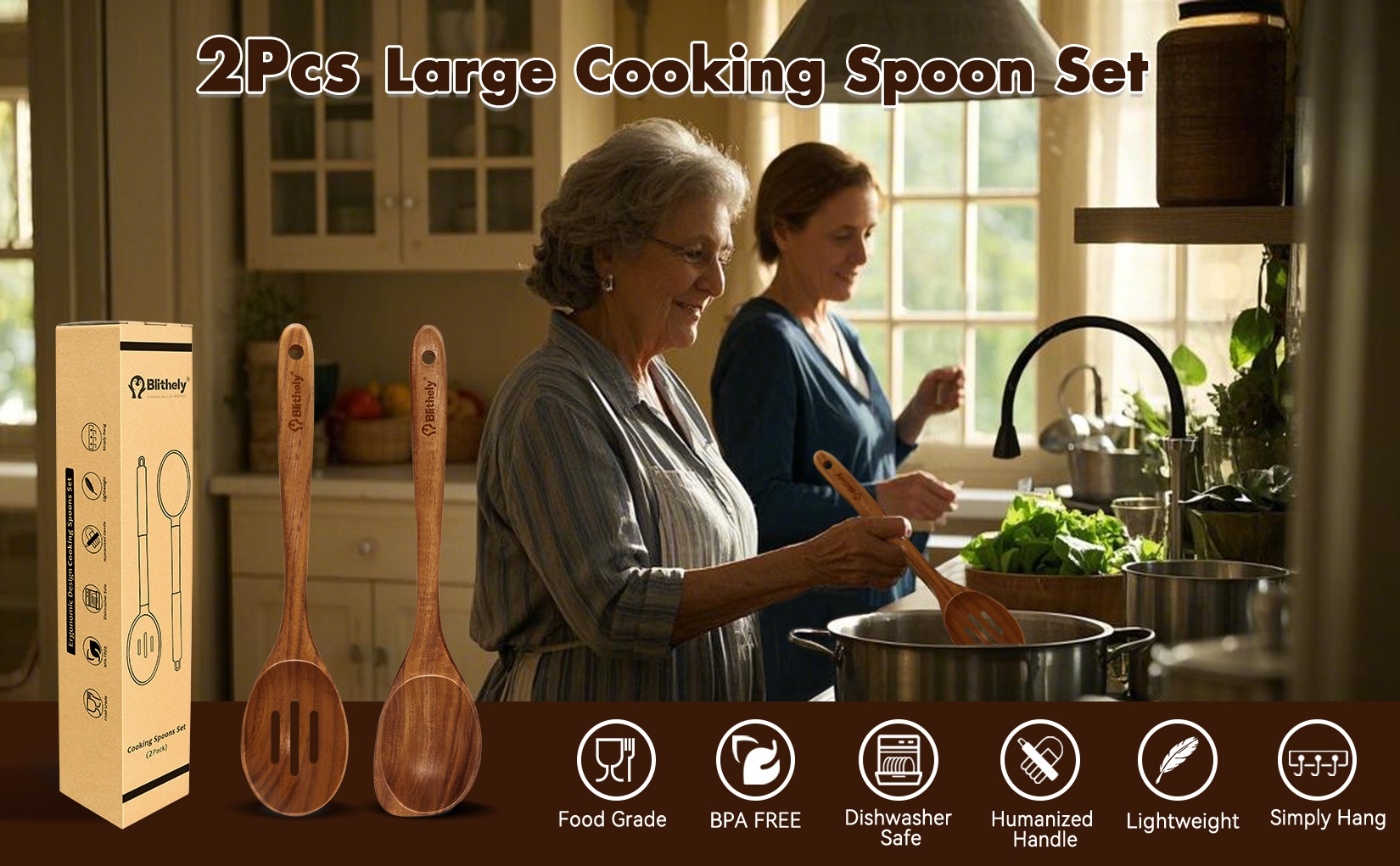 2pcs teak wood cooking utensils set corner spoon and slotted spoon nonstick smooth wooden cooking spoon set heat resistant wooden cooking utensils for cooking serving and mixing details 0
