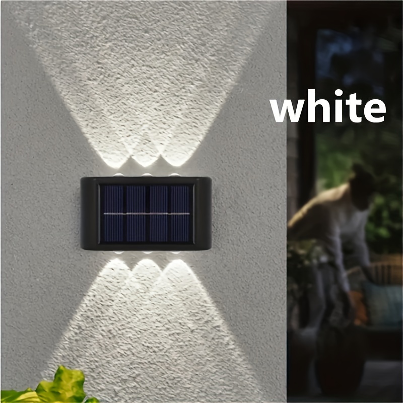 Juego de 2 lámparas de pared con alimentación solar, lámparas de pared de exterior aptas para uso doméstico, pequeñas lámparas externas de estilo nórdico para decoración de iluminación, aptas para hogar, jardín y porche (blanco/blanco cálido)