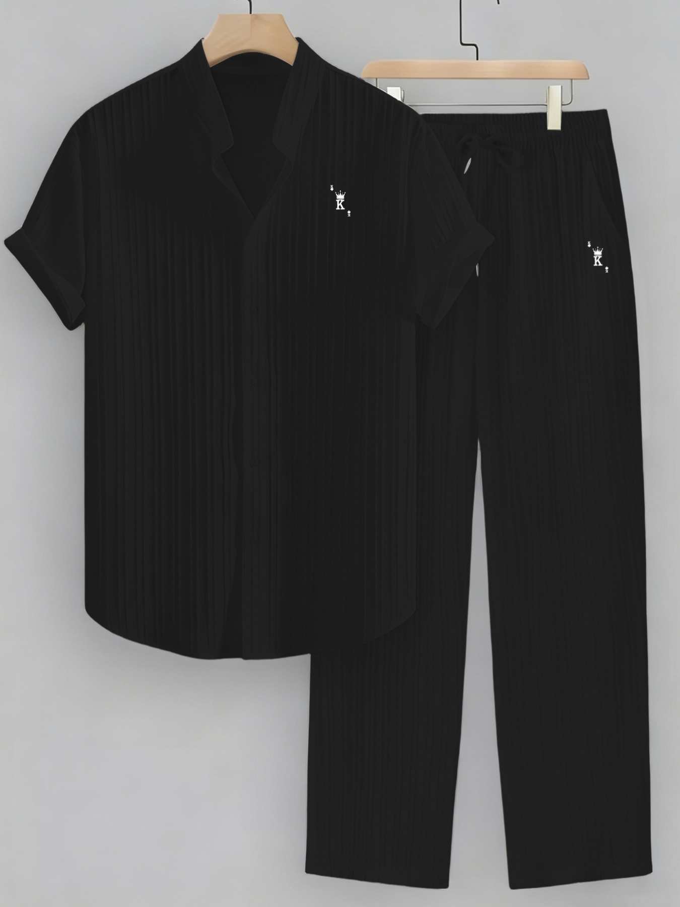 new summer mens printed set a versatile anime inspired trendy loose fit that combines y2k vintage style with fun anime meme elements the set features a simple white stand up collar short sleeve top   with vertical  