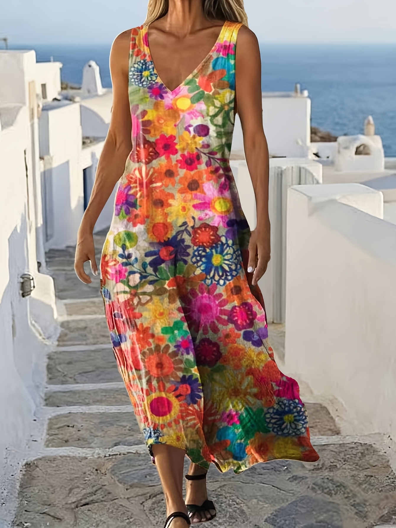 casual hawaiian dresses Passion Blue Maxi Hawaiian Dress for Tropical Elegance main image 1