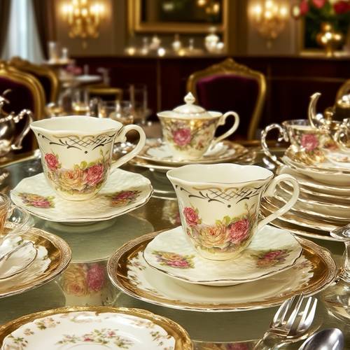 afternoon tea floral ceramic small coffee cup and saucer light luxury rose ivory flower european style tea cup suitable for latte art cappuccino coffee
