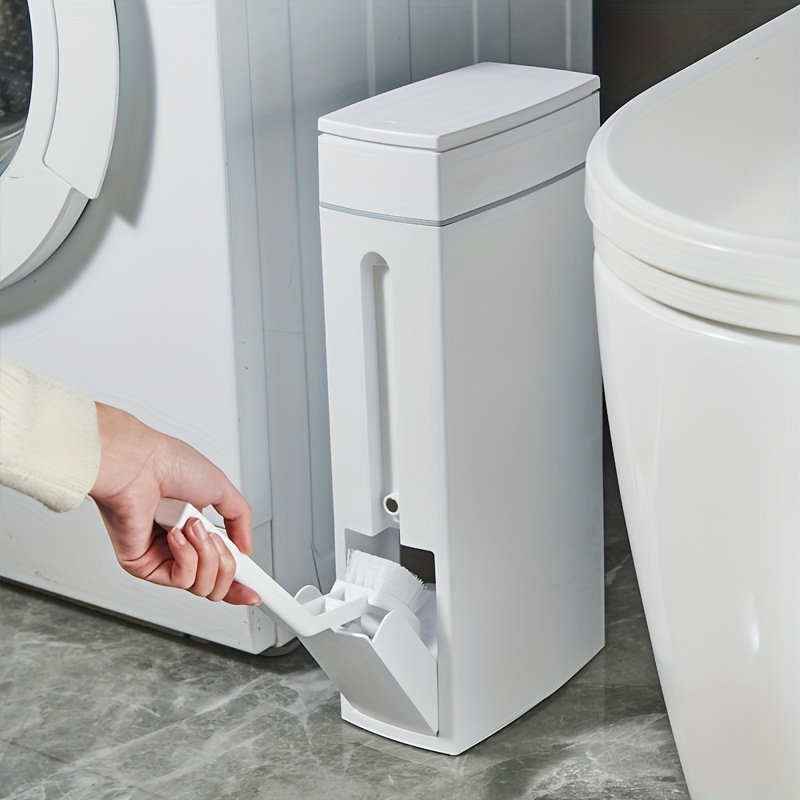 space-saving   bathroom trash can with lid - 4.5l/1.2 gallon press-type plastic waste bin for kitchen, bathroom, bedroom, home & rv use, diaper trash can, touchless trash can,  , portable and compact, bathroom trash can, toilet brush and holder set, trash can with toilet brush,  , bathroom cleaning brush with dispenser, kitchen trash can, garbage bin, kitchen bin, dustbin for kitchen 0