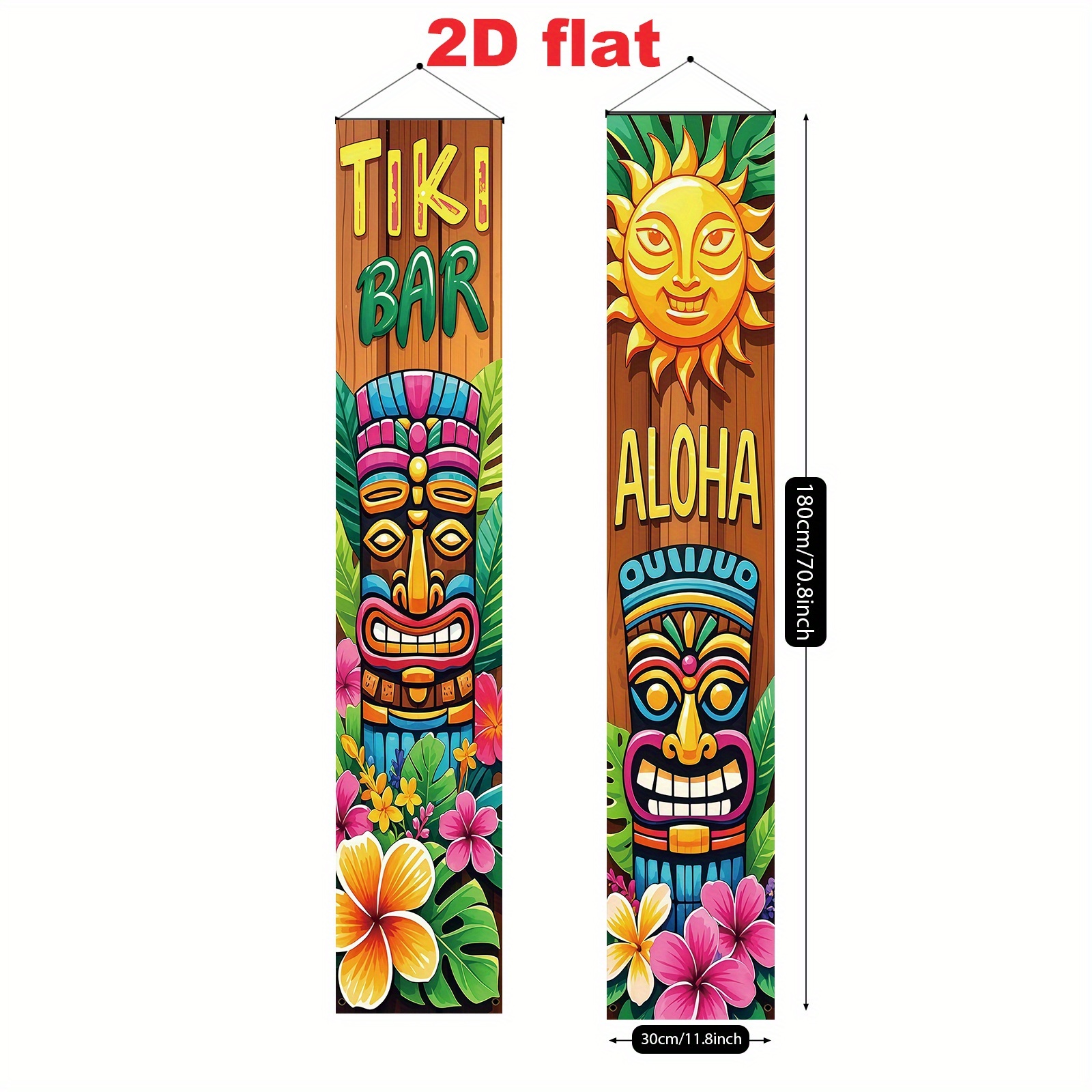 TEMU Bannière de porte 2D, une paire (11.8* pouces/30*180 cm), bannière de porche de décoration de fête de bar Tiki sur le thème hawaïen, en