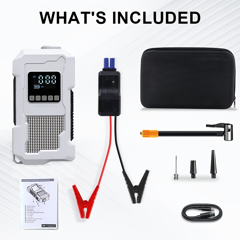 TEMU 29.6wh High Power Portable Car Jump Starter, Built-in Air Compressor And Tire Inflator, 9-in-1 Multifunction Power Pack, Supports Fast