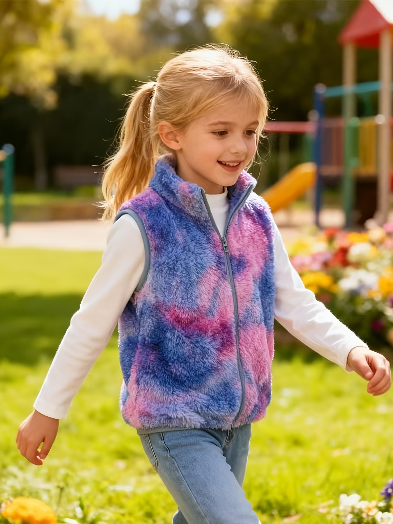 girls pocket trim plush vest
