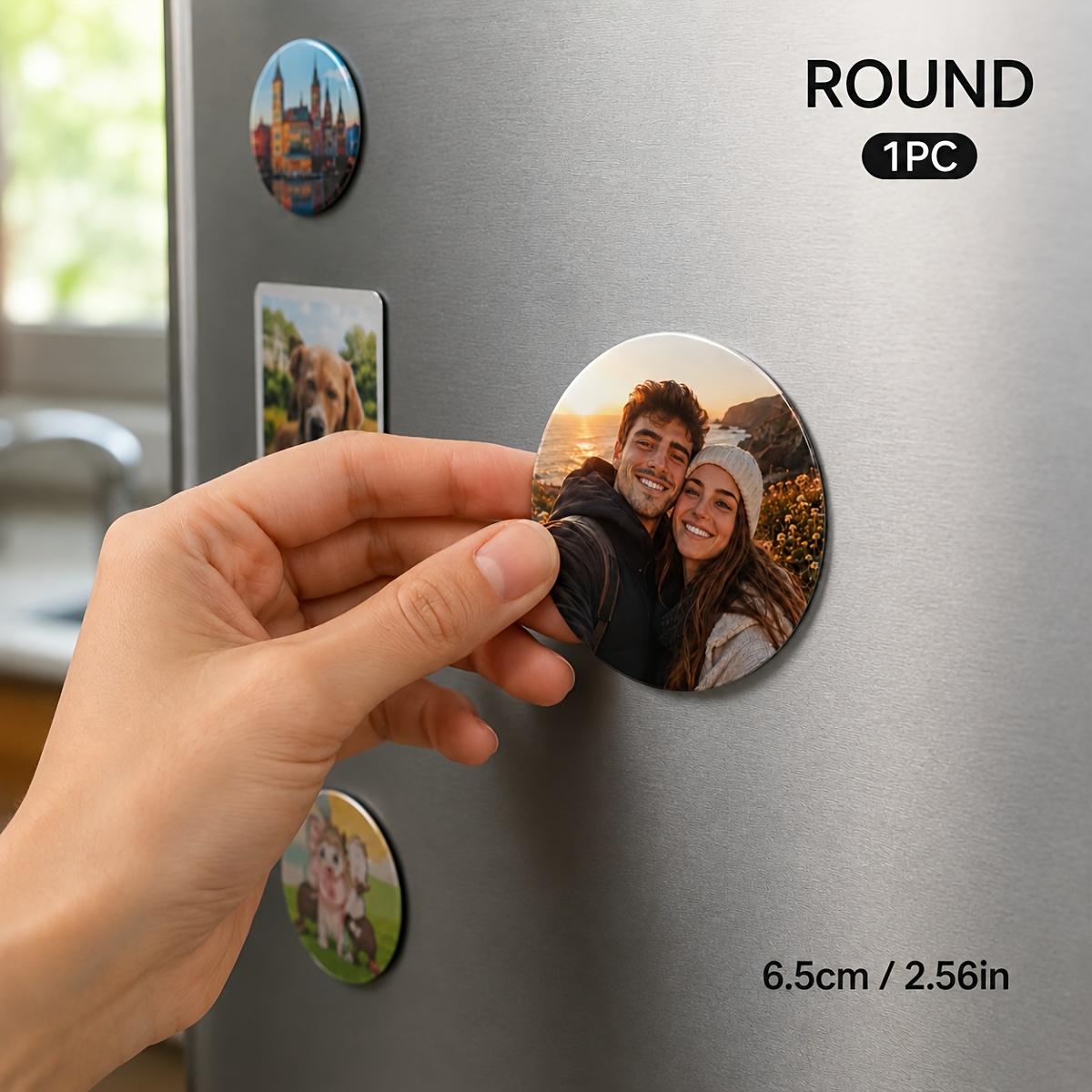 TEMU Personalized Photo Fridge Magnet, Suitable For Families, Couples, Pets, Customizable Fridge Photo Frame, Round Pvc Photo Magnet, Christmas