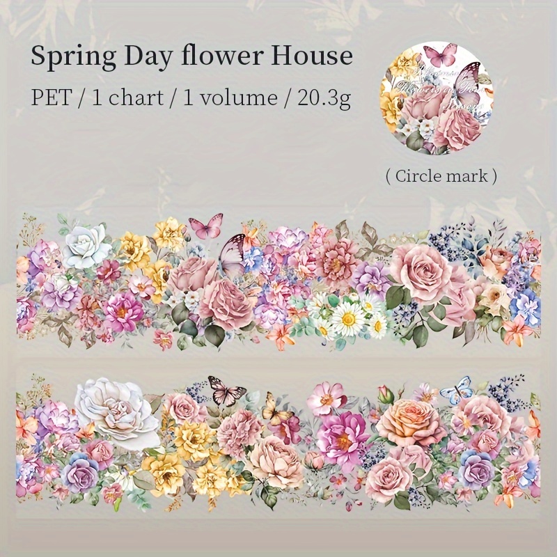 Vintage Floral Washi Tape, 200cm Roll - Waterproof Pet, Creative Journaling & Scrapbooking Supplies, Diy Phone Cases, Greeting Cards & Gift Decor