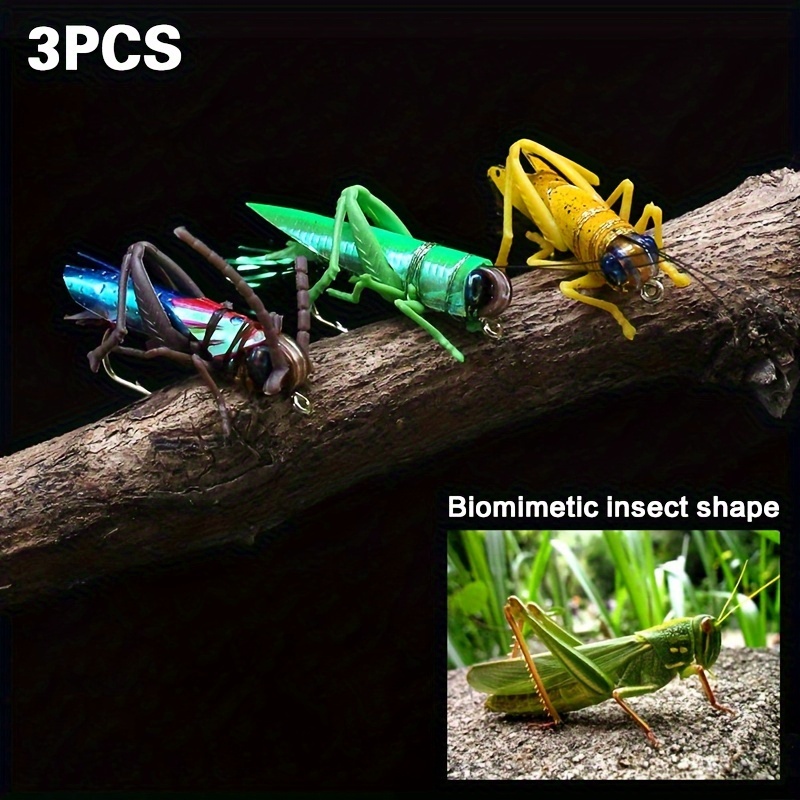 

3pcs Simulation Grasshopper And Bait For Fly Fishing, Size 6 Hooks, Packaged In - Mini Lifelike Insect Lures, Outdoor Fishing Gear.