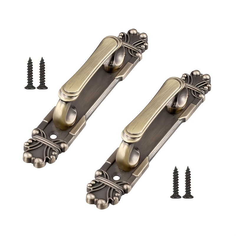 TEMU 2pcs Vintage European Metal Door Pulls - Aluminium Alloy Cabinet Handles With Installation Hardware Included