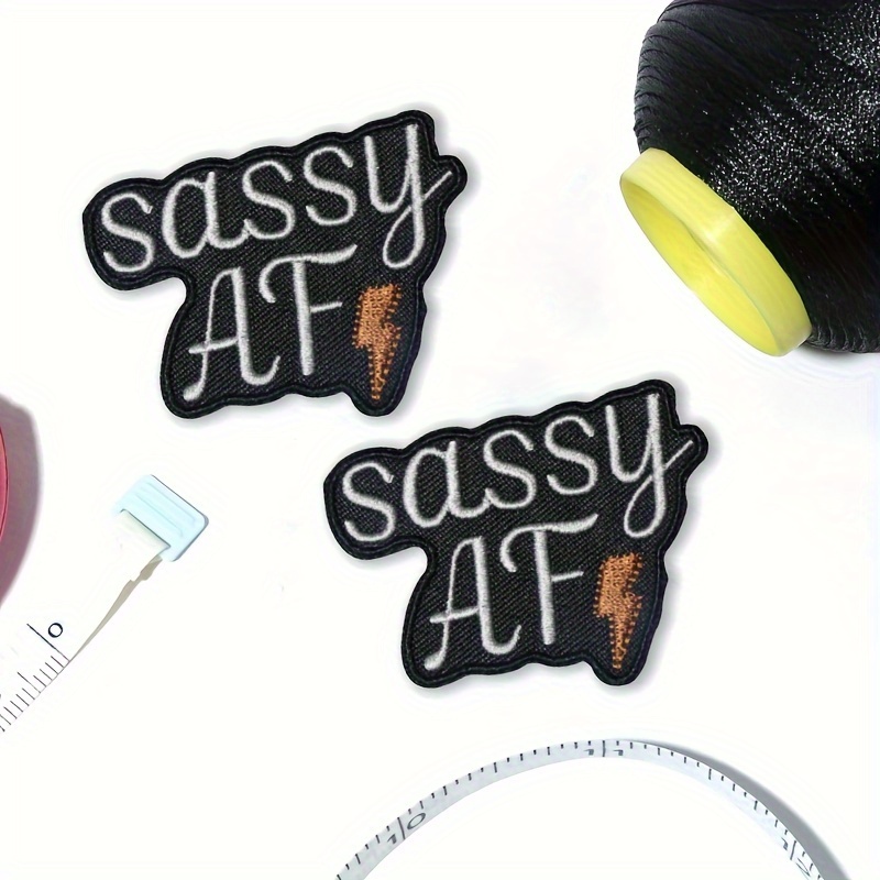 

1pc "sassy Af" Embroidered Patch With Lightning Bolt Design - Iron-on/sew-on Applique In White/ For , Backpacks, Canvas Bags & Hat Decorations, Backpack Accessories| Embroidery|embroidered Applique