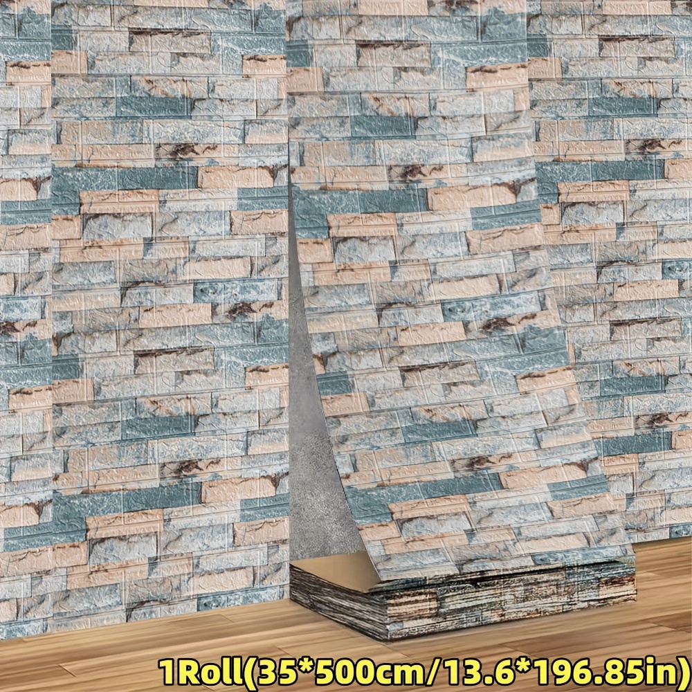 TEMU 1 Roll Modern 3d Peel-and-stick Wall Decals - Easy Clean, Self-adhesive Foam Wallpaper For Kitchen, Living Room, Bathroom, Hallway - European