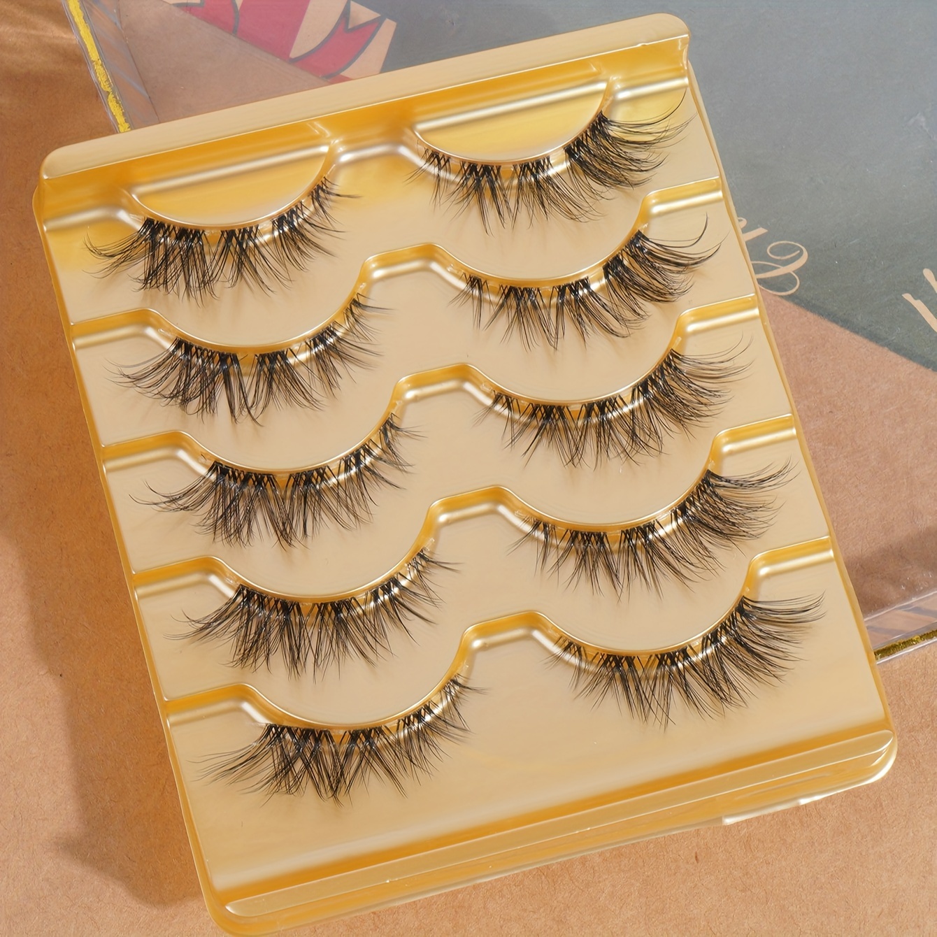 Image of Middle East High Pack Of 5 Pairs, Transparent Stem, Natural Cross Style, False Eyelashes